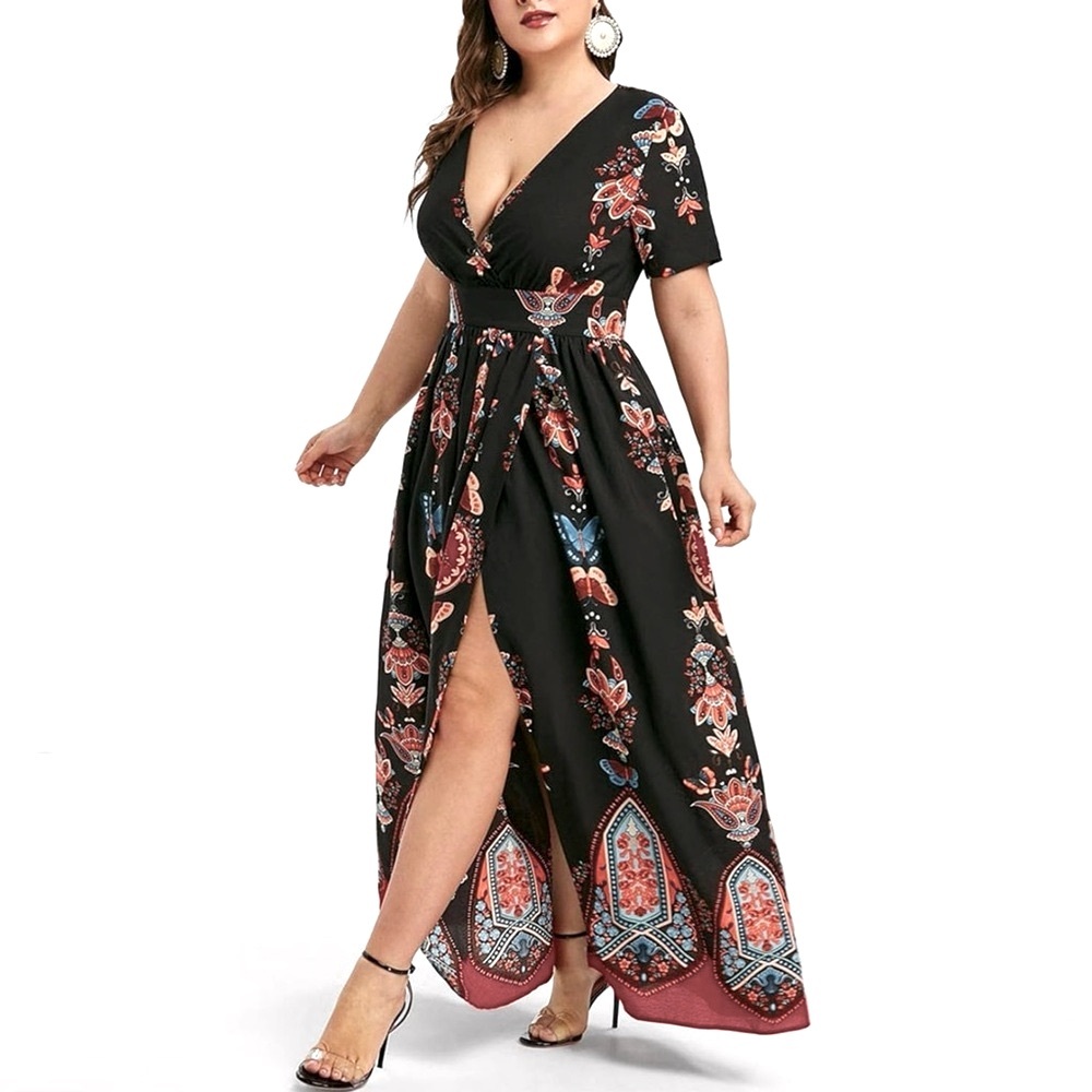 283. NWOT Elegant V-neck Maxi Dress with a trendy floral print Boho Dre… - Picture 1 of 8
